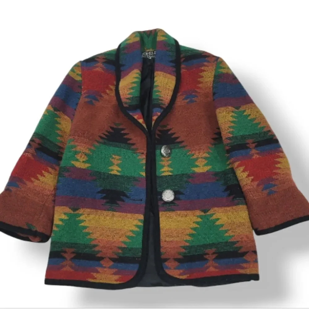 Vintage Jofeld Wool Blend Southwestern Aztec Button Down Blazer Coat Size Small - Picture 7 of 16